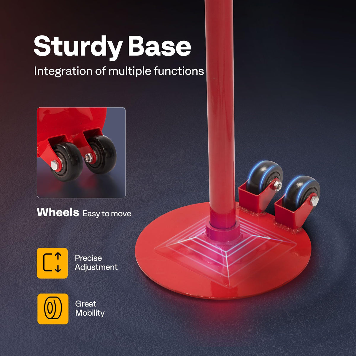 SPECSTAR caster wheels under stand for easy repositioning and workshop efficiency benefit
