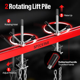 SPECSTAR installed hoist supporting engine in a garage for practical workflow benefit