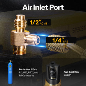 SPECSTAR oil sight window and bottom drain valve for easy maintenance and fast oil checks