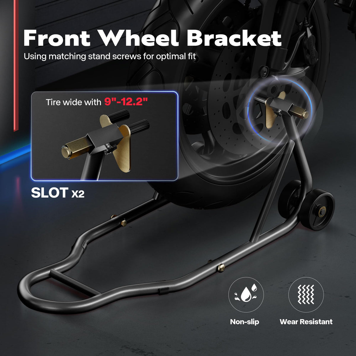 SPECSTAR rolling casters detail enabling easy bike maneuvering