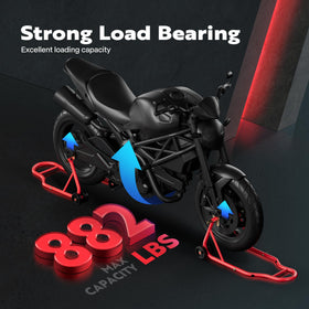 SPECSTAR stands next to motorcycle for scale and quick storage benefit
