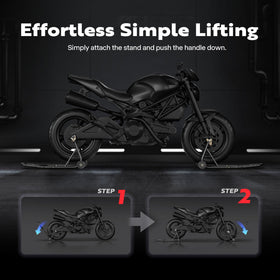 SPECSTAR stand in use on sportbike demonstrating stable maintenance lift