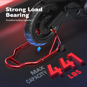 SPECSTAR rear stand supporting a sport bike in a garage for easier maintenance