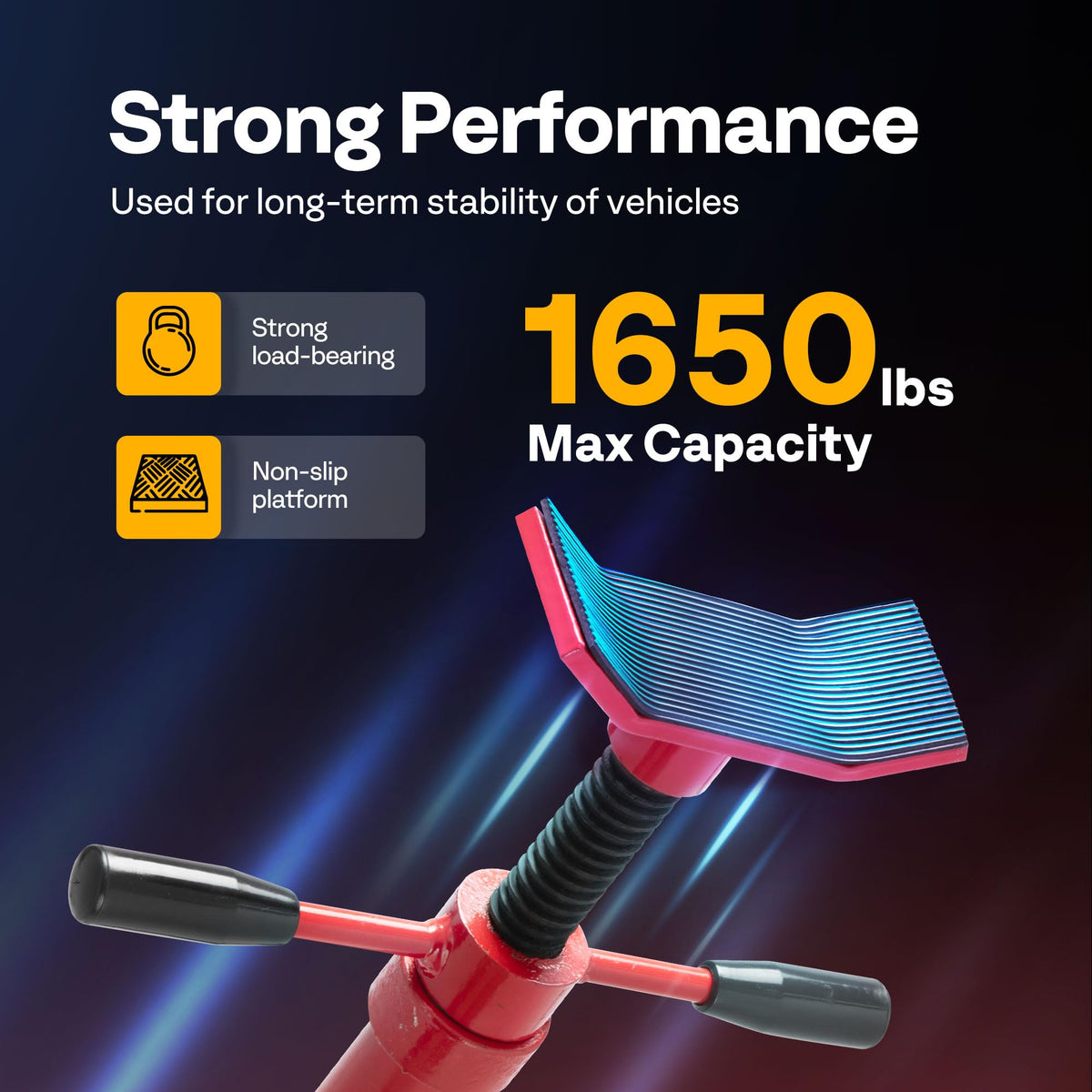 SPECSTAR threaded rod adjustment detail showing height range and secure locking benefit