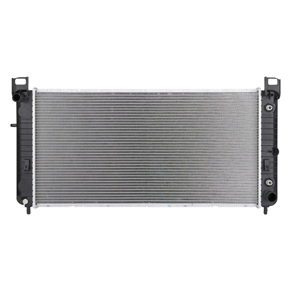 Spectra Premium radiator front view showing full assembly and mounting points for easy fit