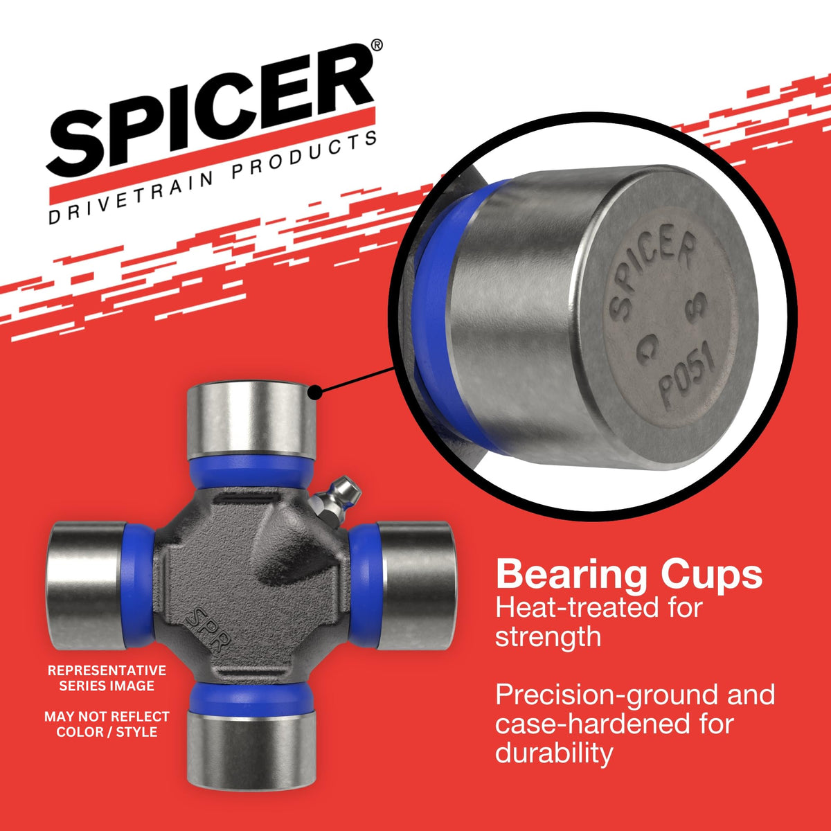 Spicer joint next to coin for scale showing compact size and measurement clarity