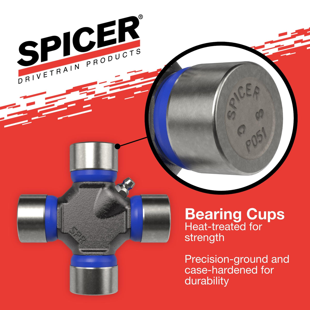 Spicer bearing caps with caliper measuring dimensions, confirms correct fit