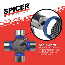 Spicer U-joint installed on a driveshaft demonstrating proper alignment