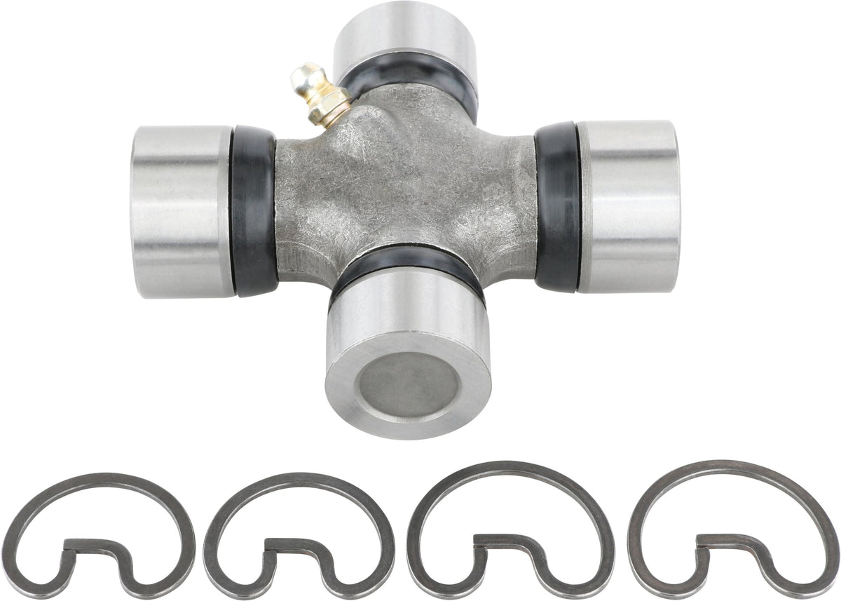 Spicer U-joint close-up of cross and caps, clear wear-resistant finish