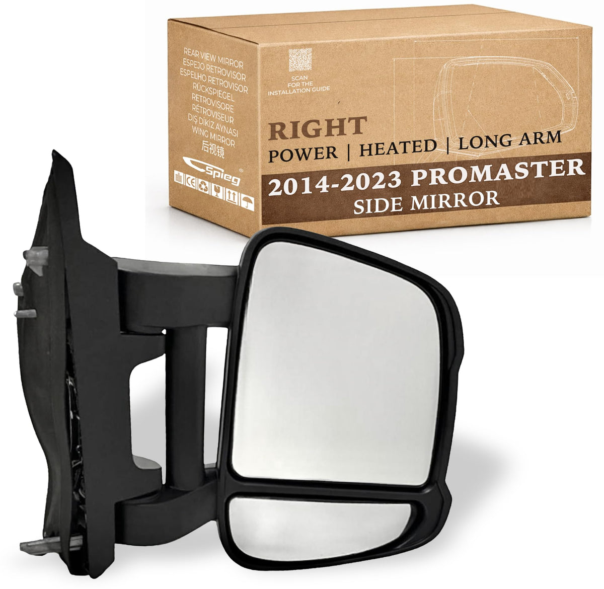 Spieg passenger side mirror front view showing fit and finish benefits