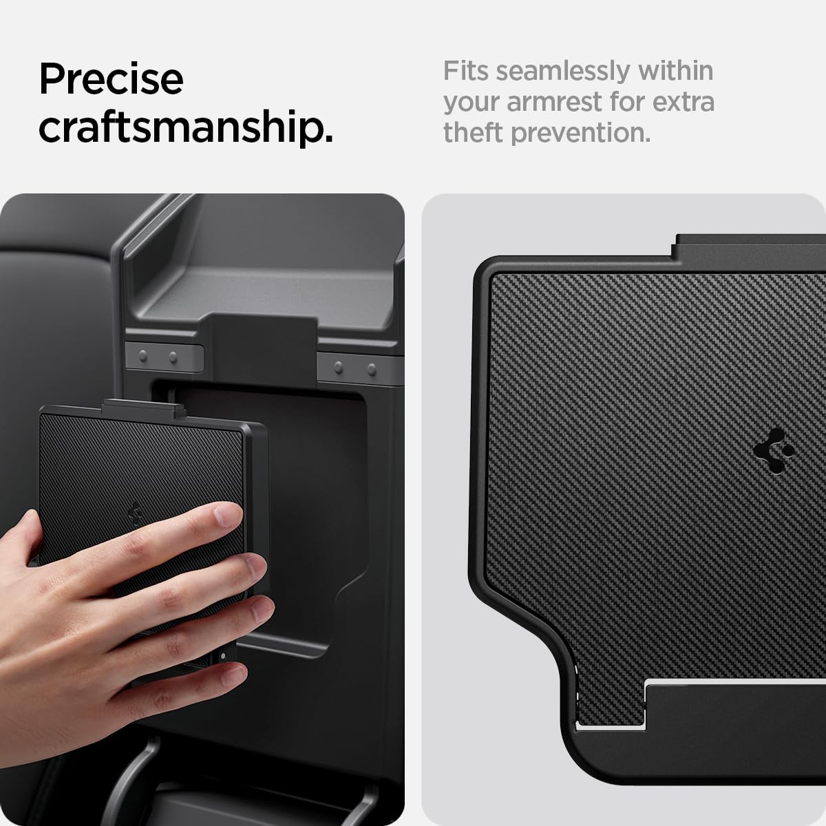 Spigen 3M adhesive mounting pad detail showing secure, non-invasive bond