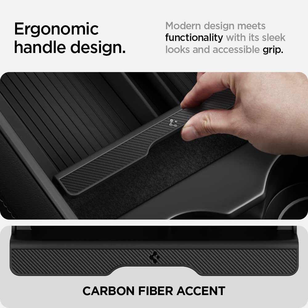 Spigen revealing lower console access for bulky items and depth
