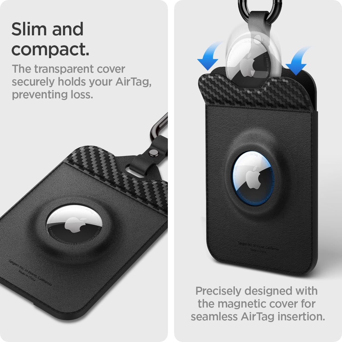 Spigen Air Fit AirTag slot detail showing secure tracker placement