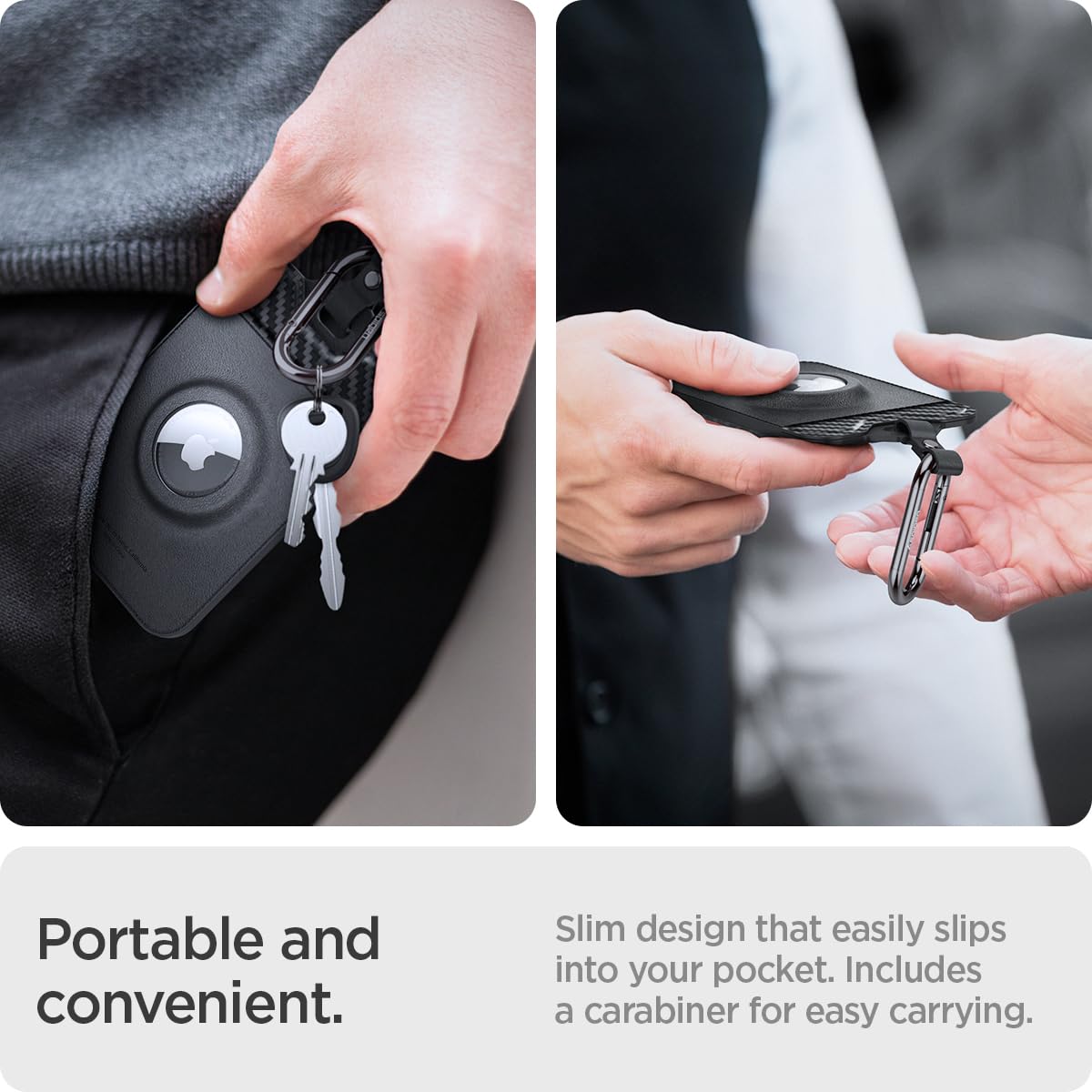 Spigen Air Fit clipped with carabiner showing convenient attachment option