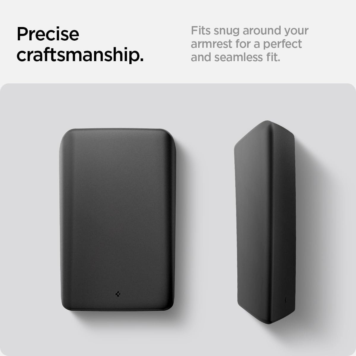 Spigen molded edge and label detail showing precision-fit and quality benefit