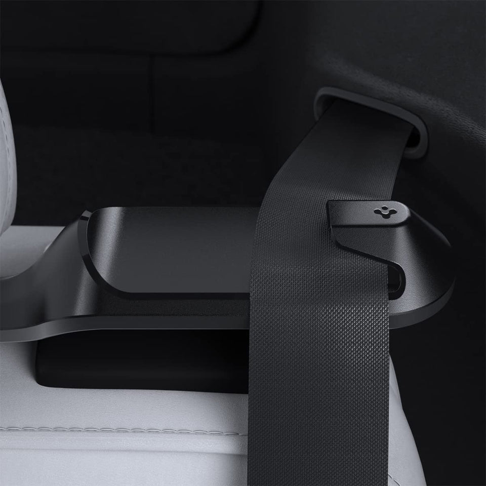 Spigen front view of seatbelt guide showing slim profile and clean lines for neat rear seating