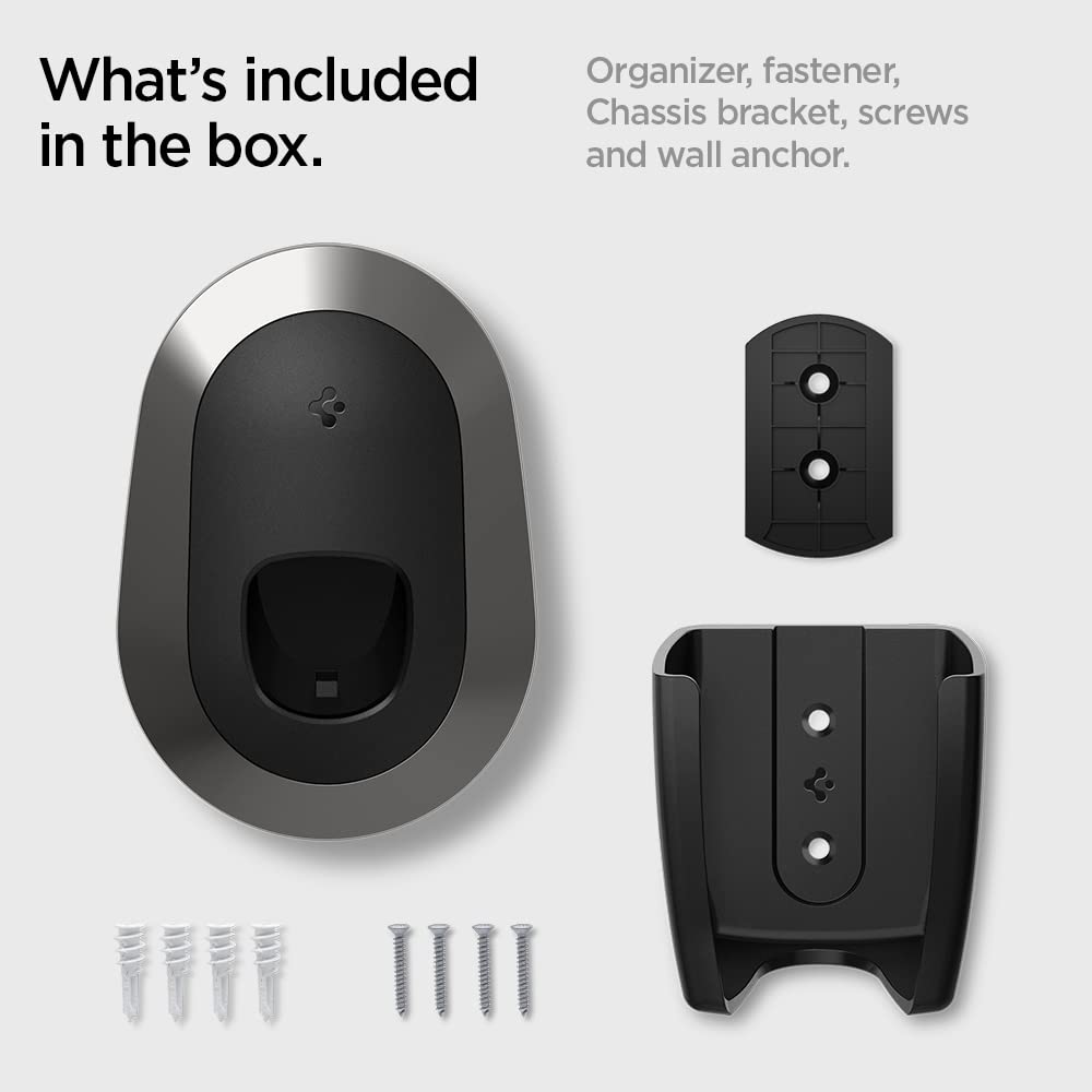 Spigen Bespoke hardware laid out with screws and drywall anchors showing included fasteners