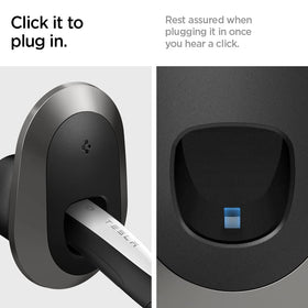 Spigen Bespoke mounted with Tesla Mobile Connector installed showing organized, off-floor storage