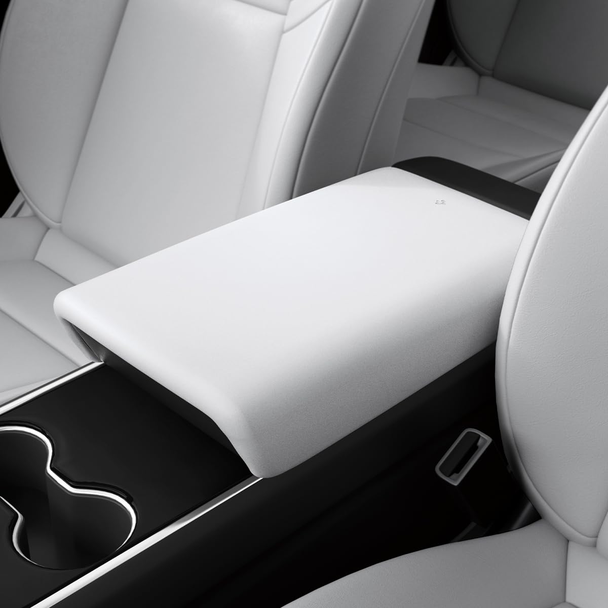 Spigen front view of armrest cover showing clean white finish and protection benefit