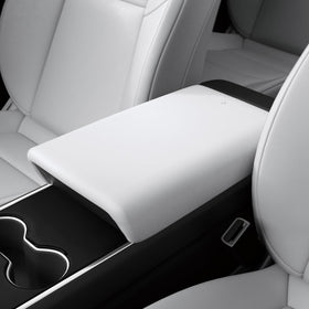 Spigen front view of armrest cover showing clean white finish and protection benefit