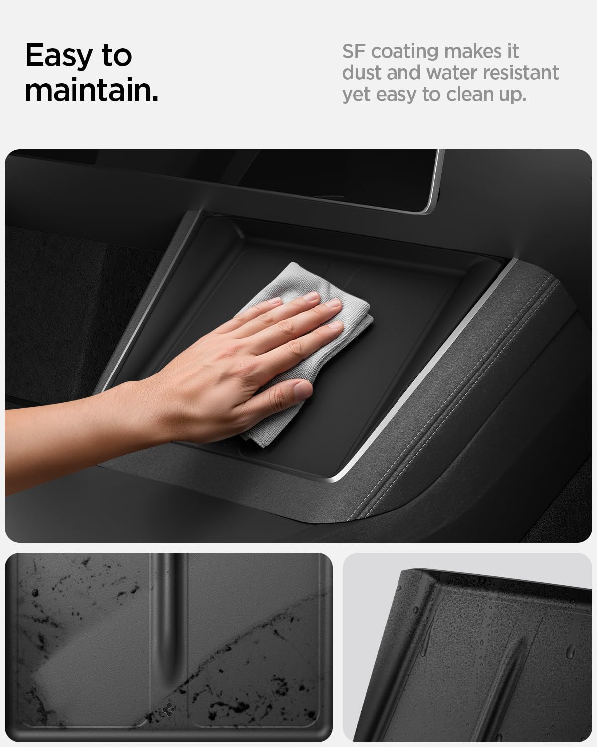 Spigen cover being wiped clean to show easy maintenance and stain resistance