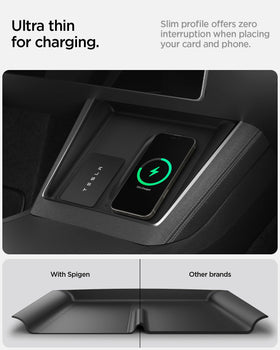 Spigen edge profile displaying 0.8mm thinness for uninterrupted wireless charging