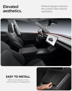 Spigen cover in Tesla interior lifestyle photo showing factory-like appearance