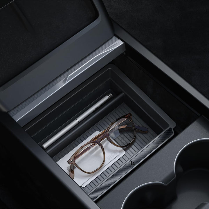 Spigen front view of console organizer showing clean fit and added storage benefit