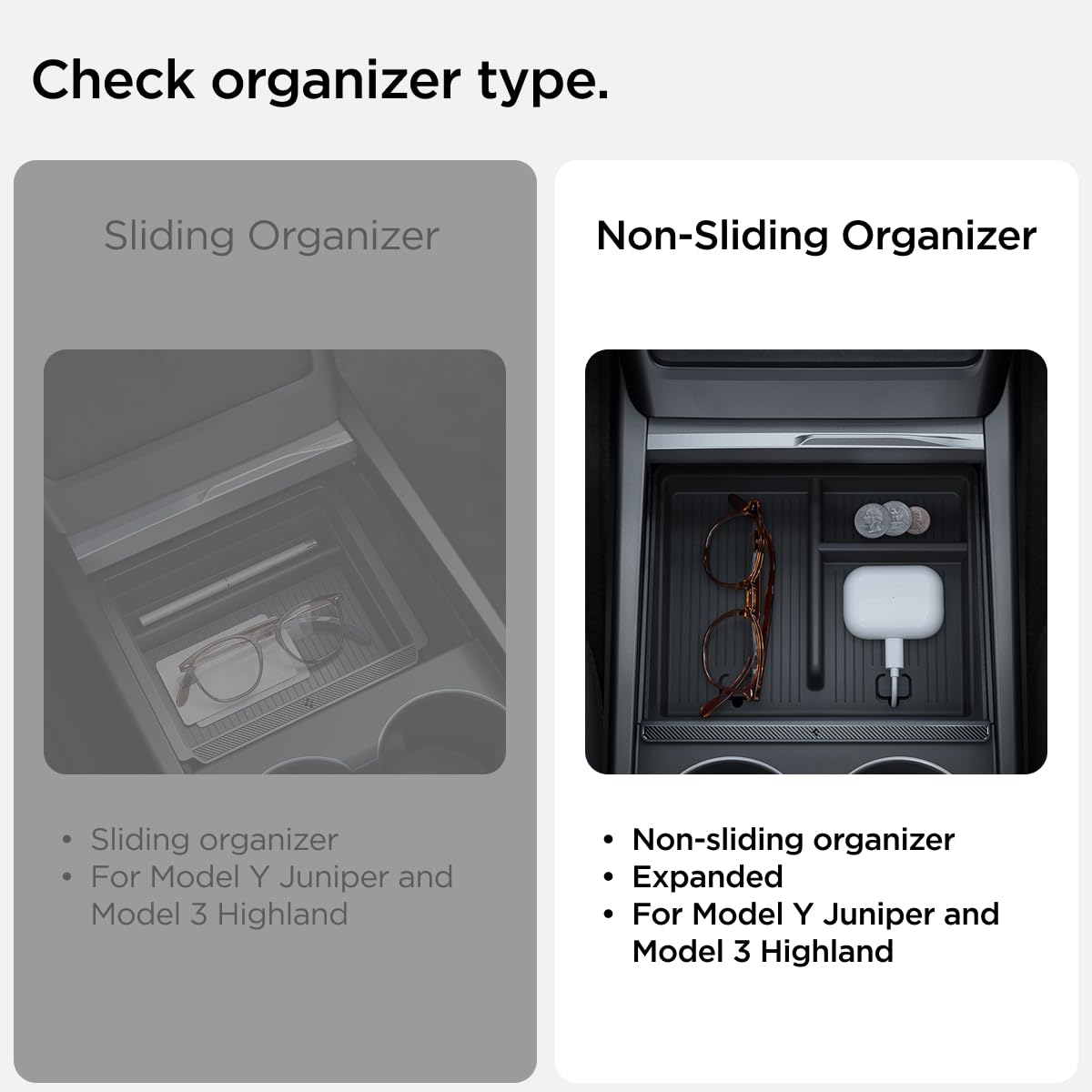 Spigen organizer installed in Tesla console improving organization