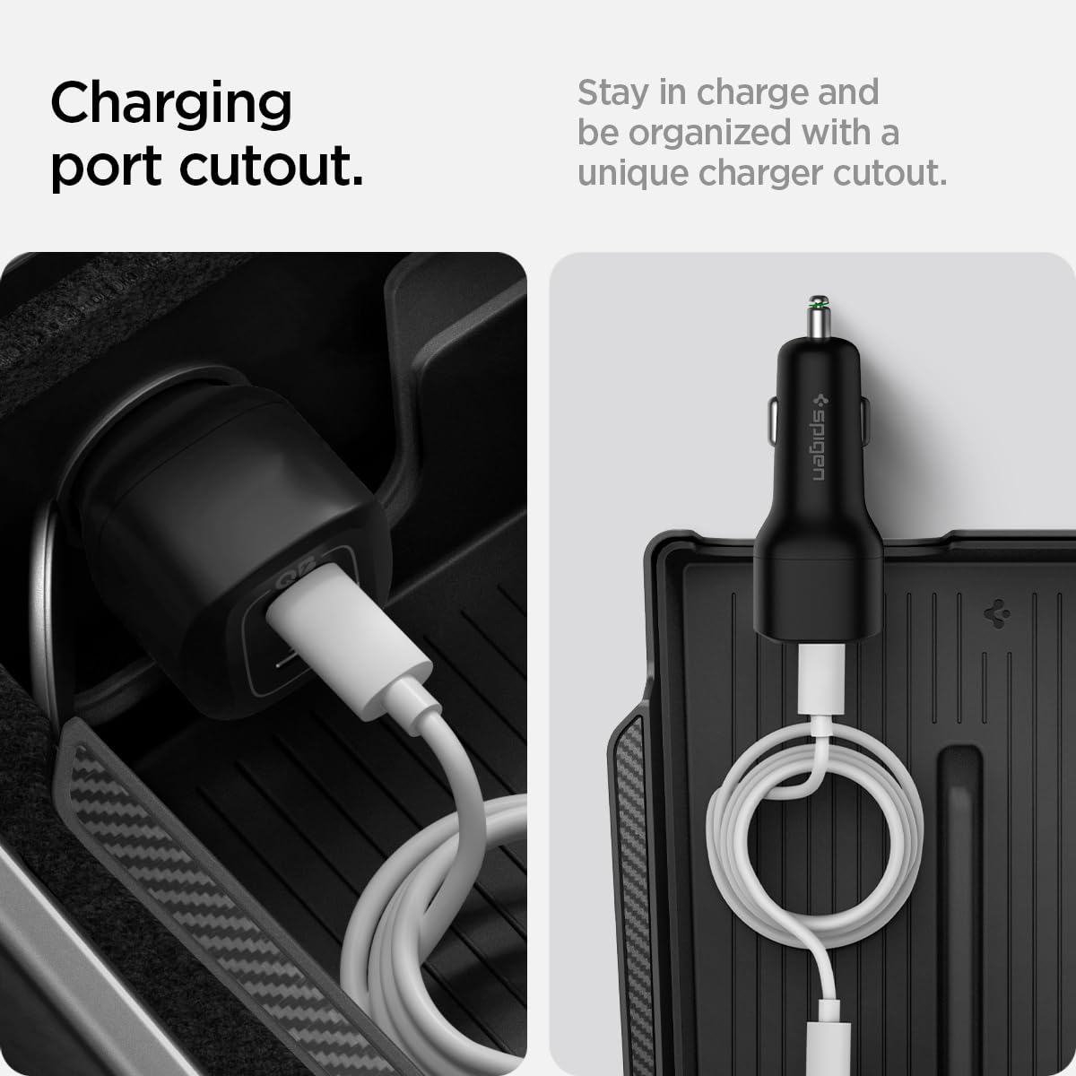 Spigen organizer installed in a Model Y console for neat storage