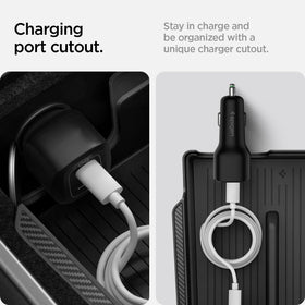 Spigen organizer installed in a Model Y console for neat storage