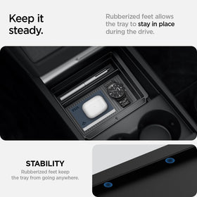Spigen top-down view installed in console showing neat organization benefit