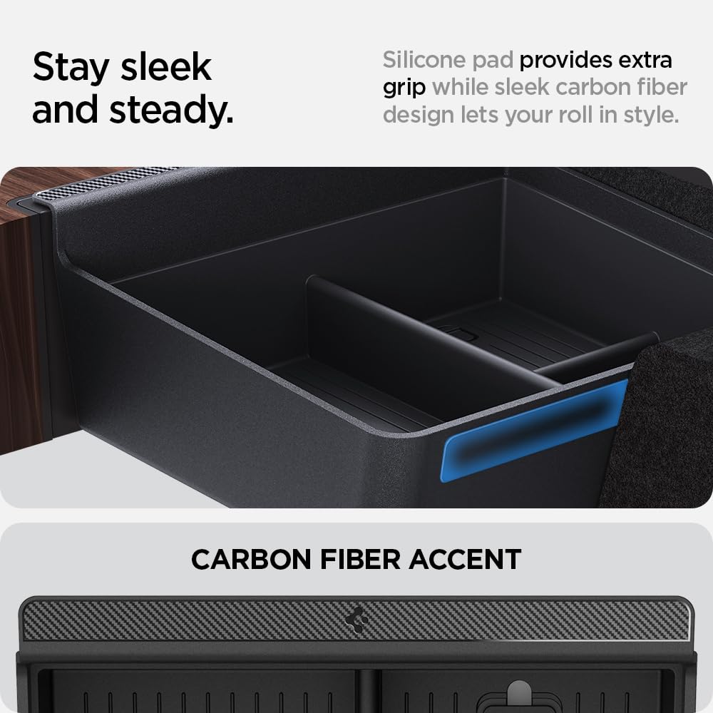 Spigen subtle carbon fiber accent on tray offering premium look benefit
