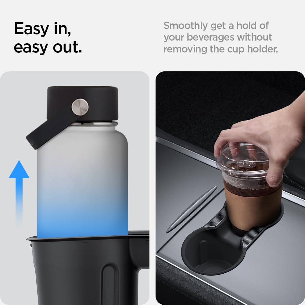Spigen insert installed in Tesla Model 3 console reducing cup movement and noise