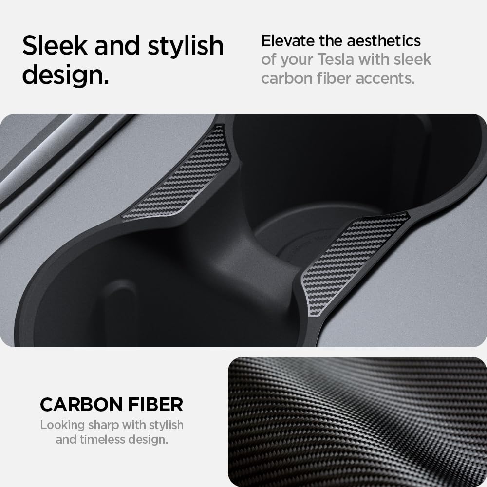 Spigen insert fitted in Tesla Model Y console for secure large drink support