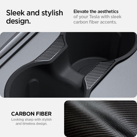 Spigen insert fitted in Tesla Model Y console for secure large drink support
