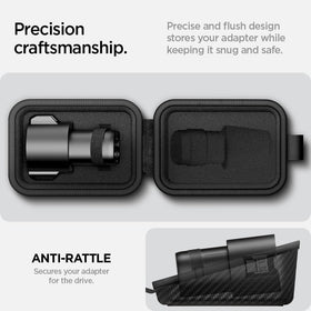 Spigen Cybercase placed in Tesla trunk showing tidy storage and easy access