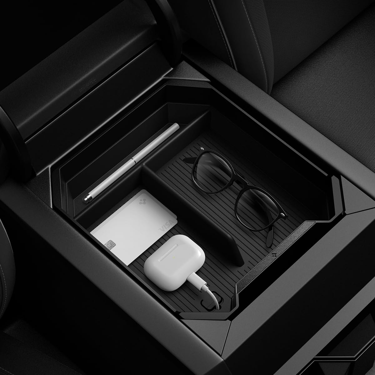 Spigen organizer front view showing fit and neat storage benefit