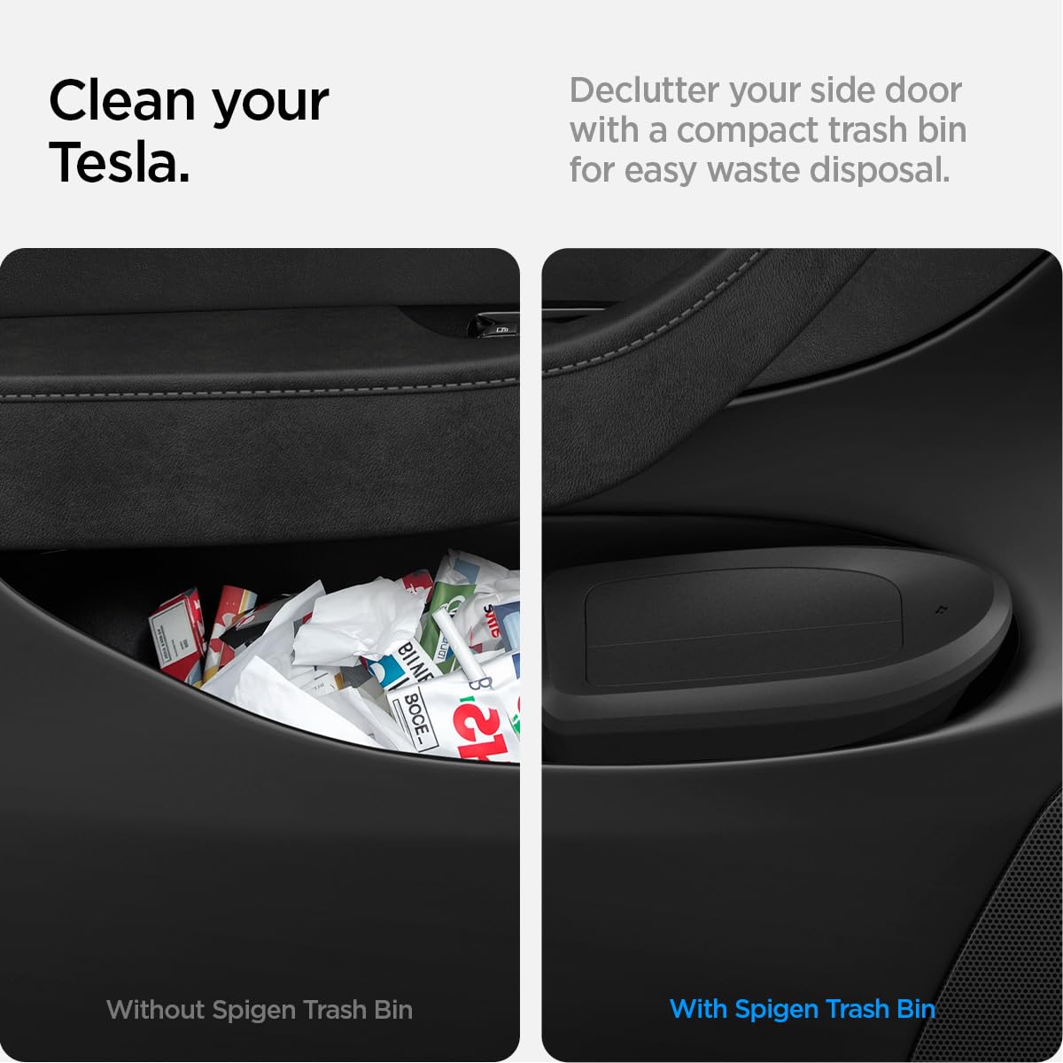 Spigen open double lids showing easy disposal and spill-control benefit