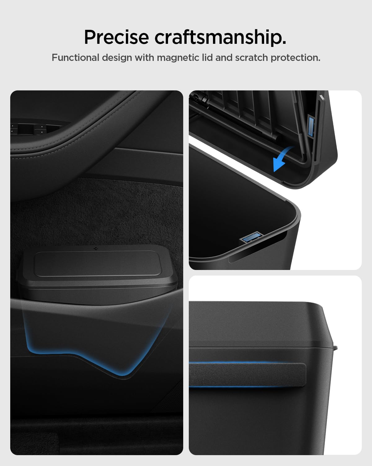 Spigen installed in Tesla Model Y driver door pocket for factory look