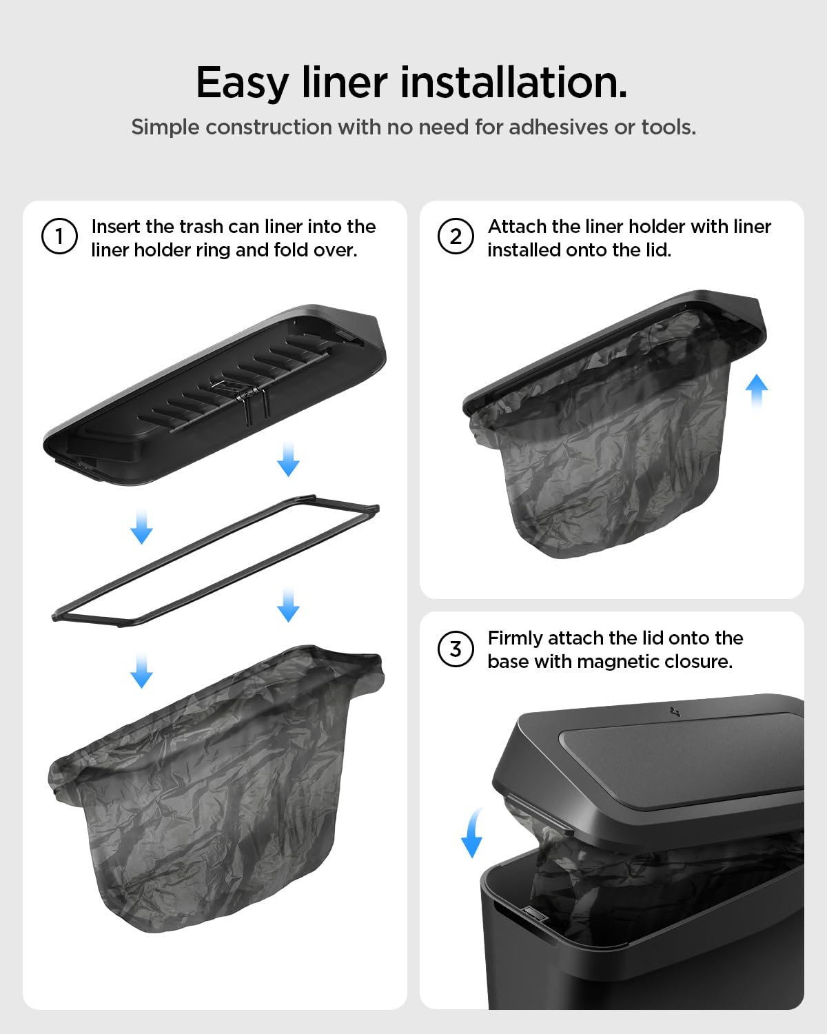 Spigen liner locking mechanism holding bag securely for tidy removal