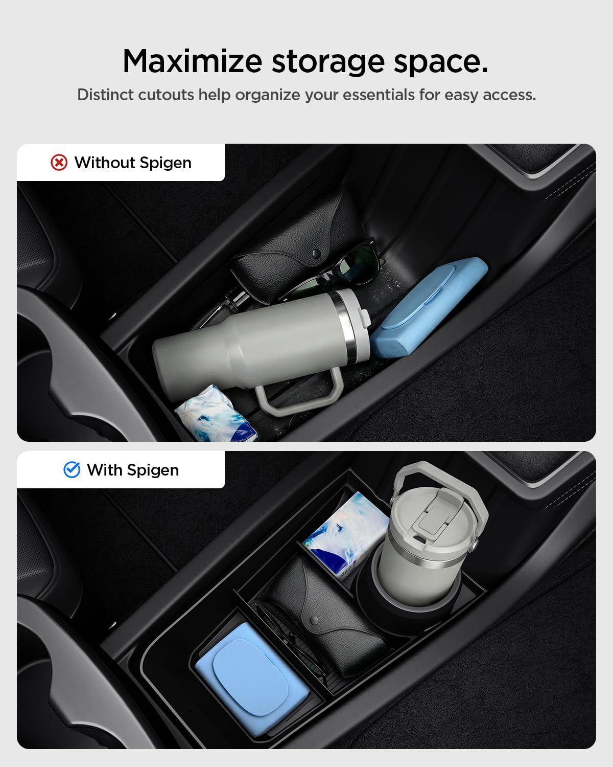 Spigen extra cup holder image demonstrating secure beverage storage while driving