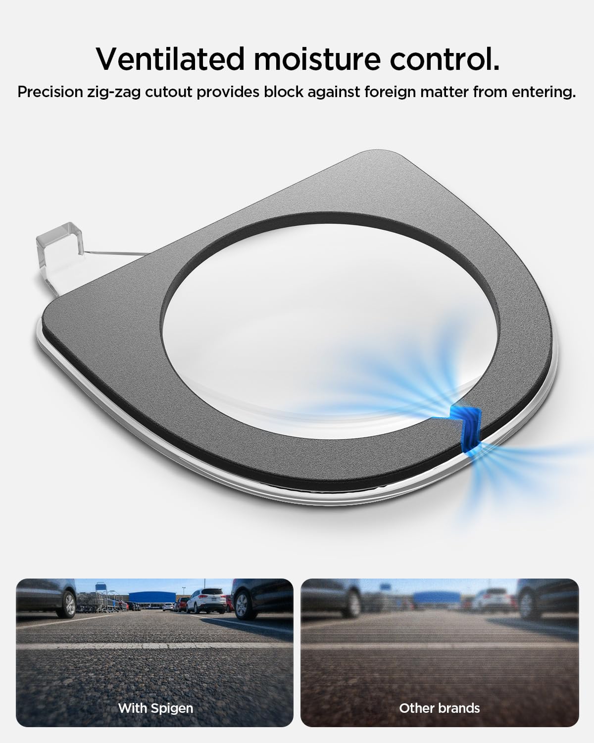 Spigen protector angle showing waterproof adhesive for secure holding at high speeds