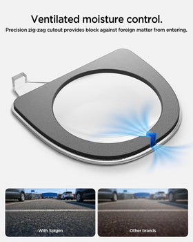 Spigen protector angle showing waterproof adhesive for secure holding at high speeds