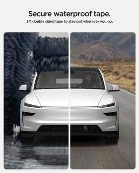 Spigen protector on parked Tesla in lifestyle setting showing everyday protection benefit