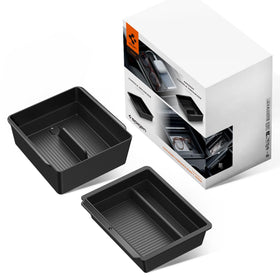 Spigen front view of both console and armrest organizers showing tidy storage benefit