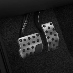 Spigen front view pedal cover showing stainless finish and grip benefits