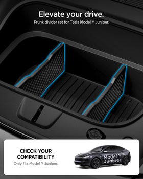 Spigen dividers installed in Model Y frunk overhead view for neat storage