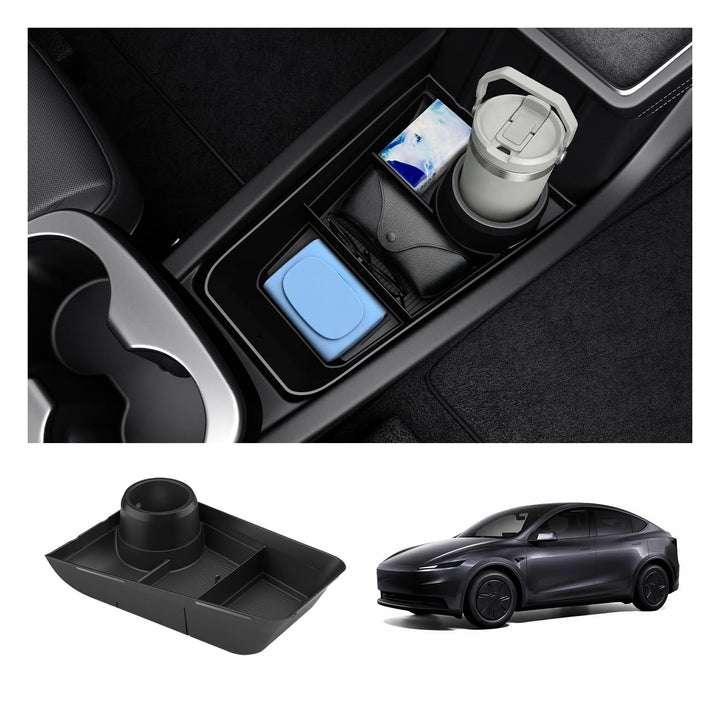 Spigen front view of lower console organizer showing improved storage and accessibility