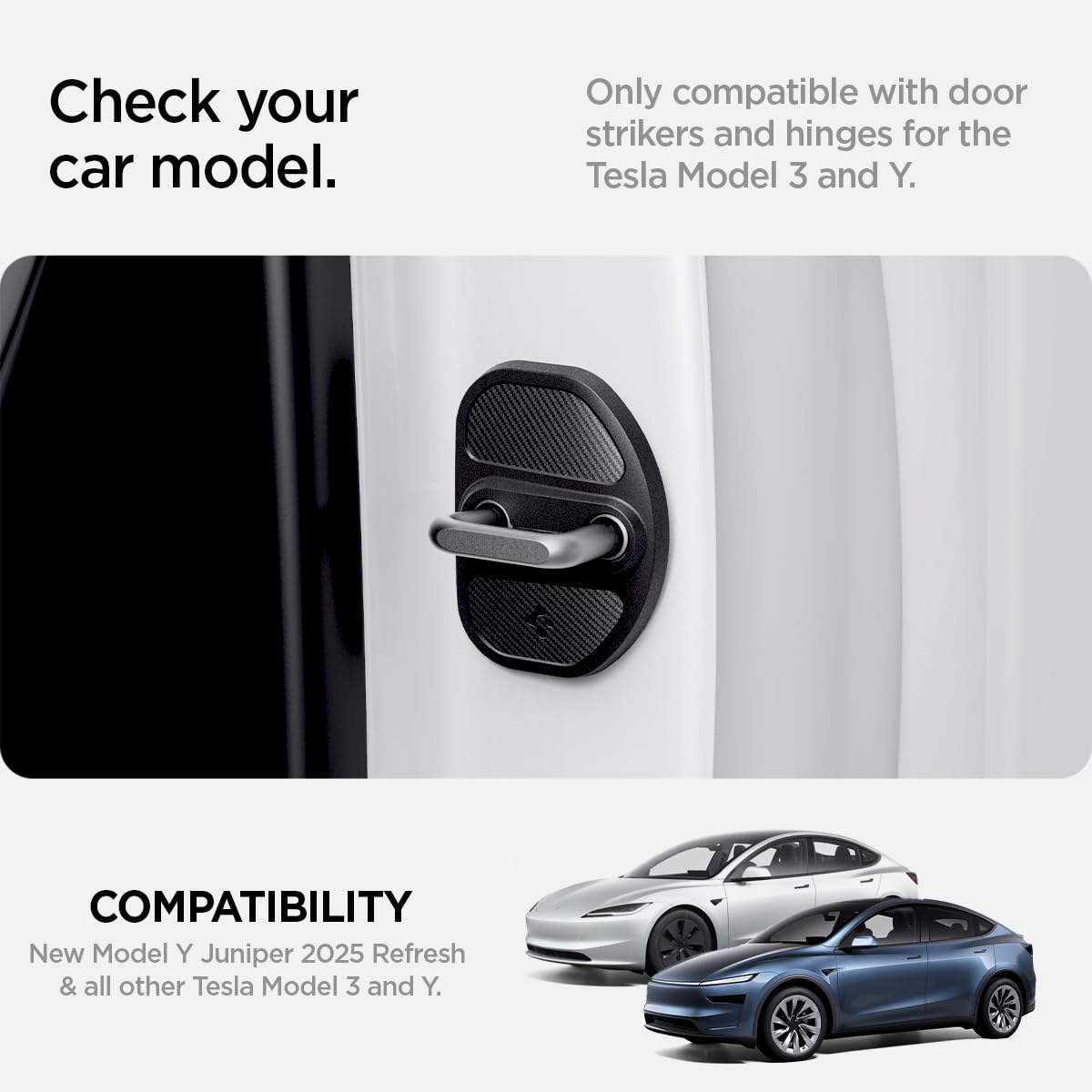 Spigen hinge cover installed on Tesla rear door showing protection